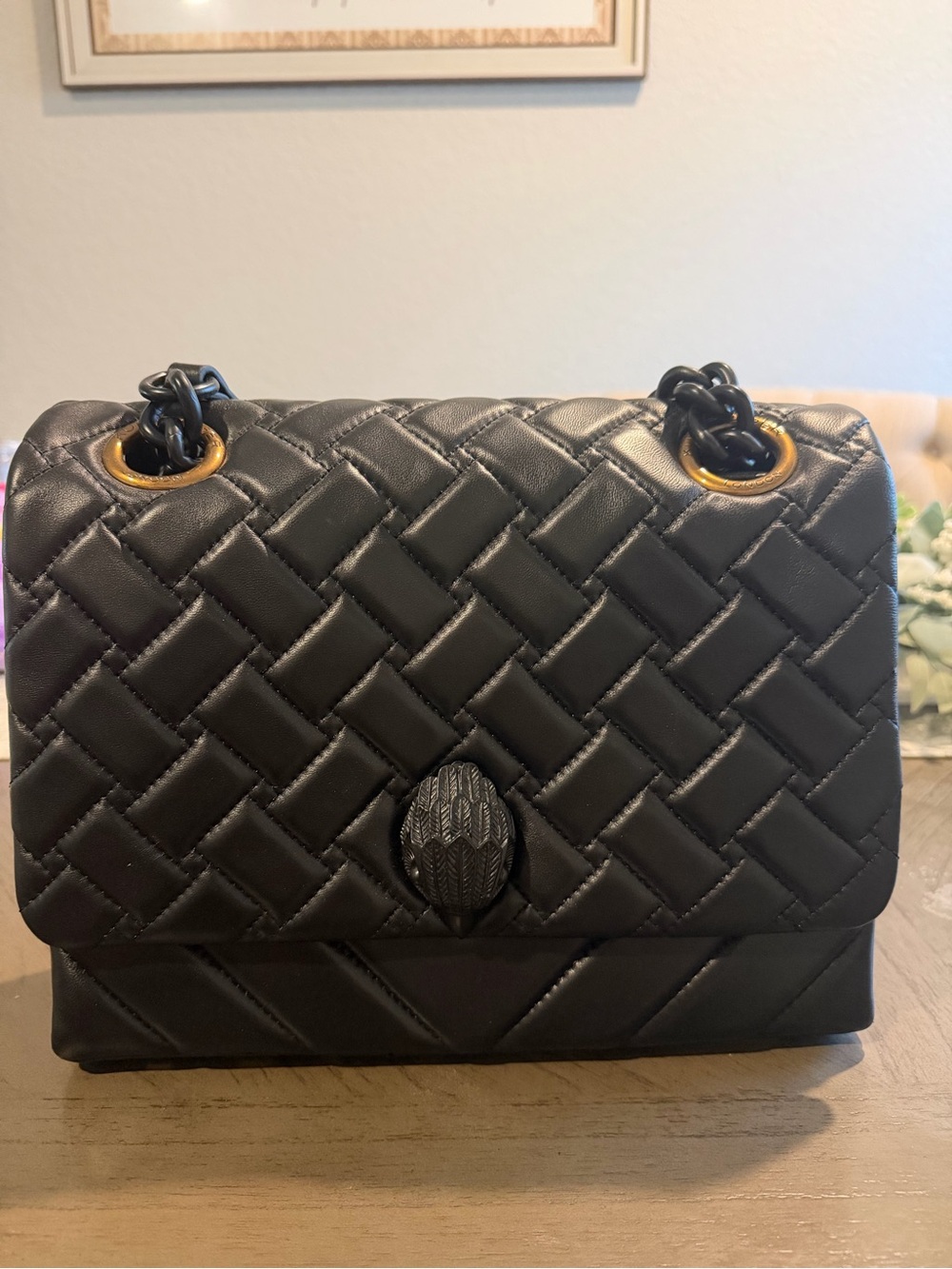 Black Quilted Leather Shoulder Bag with Chain Strap